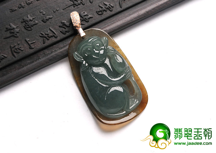 冰种晴水褐黄翡缅甸翡翠A货灵猴挂件