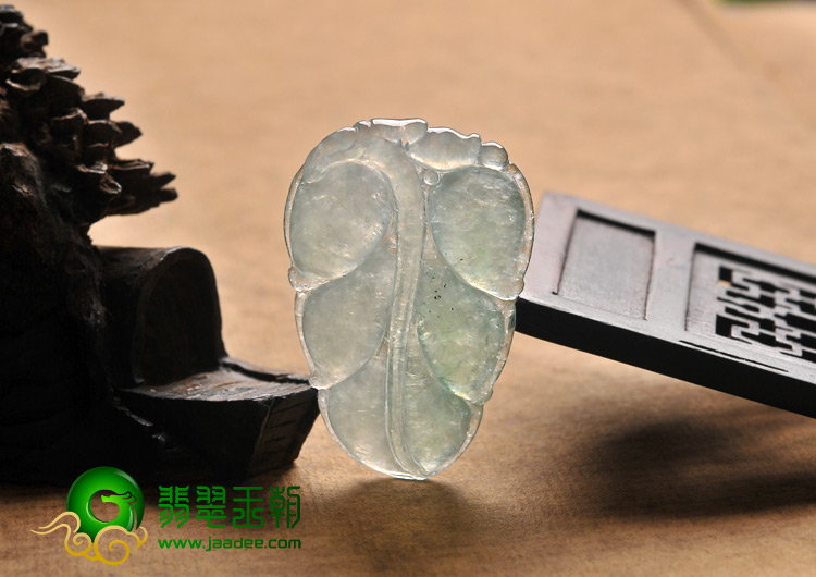 冰种晴水缅甸翡翠A货叶子挂件
