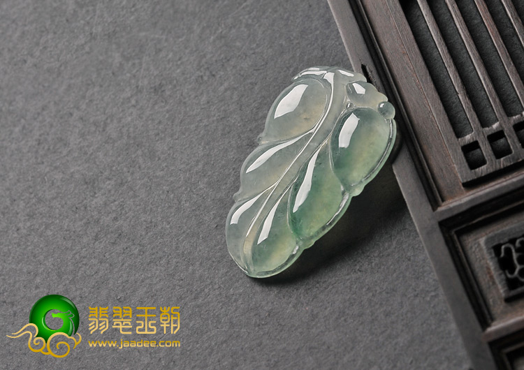 冰种晴水缅甸翡翠A货叶子挂件