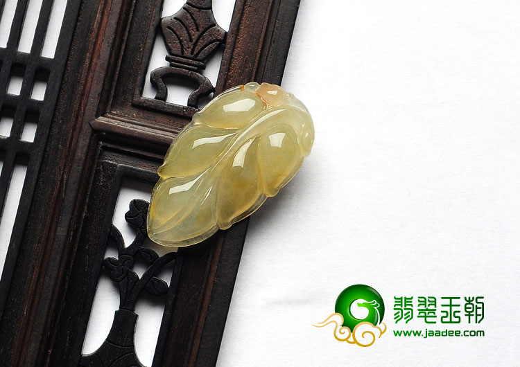 冰种黄翡缅甸翡翠A货叶子挂件