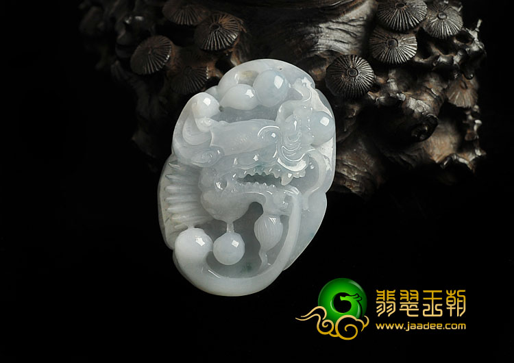 糯冰种淡紫罗兰飘花缅甸翡翠A货龙头挂件