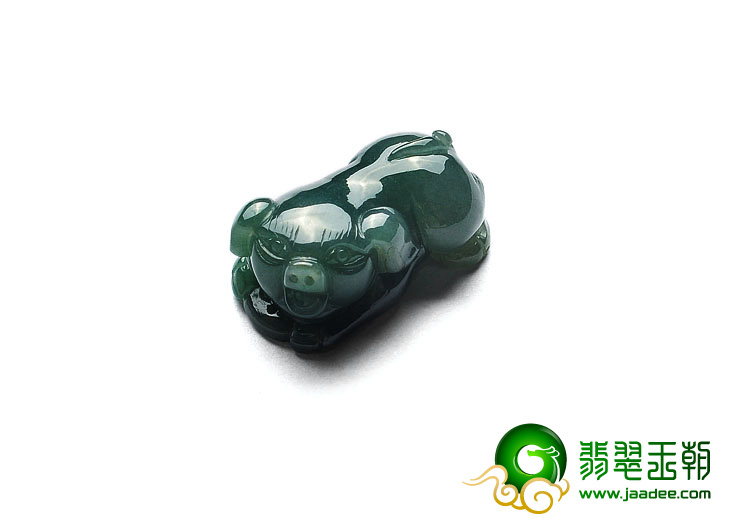 糯冰种油青缅甸翡翠A货猪挂件