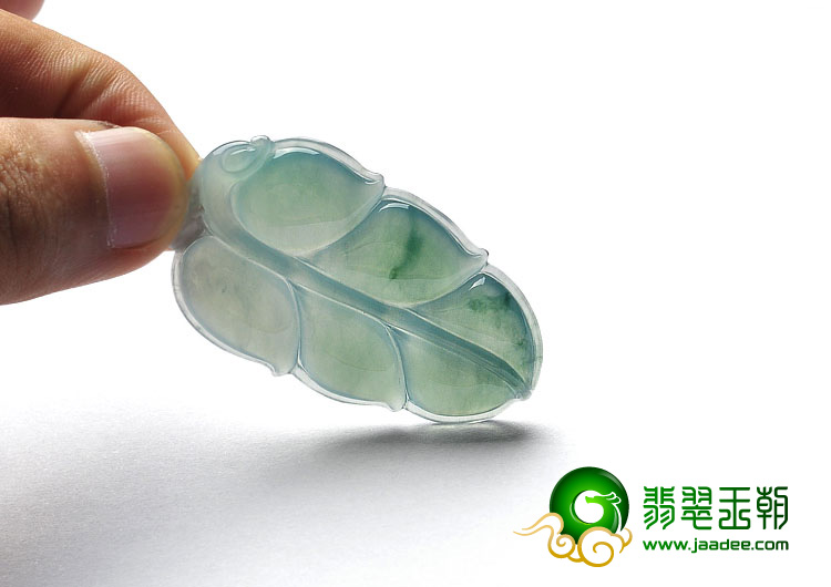 冰种晴水缅甸翡翠A货叶子挂件
