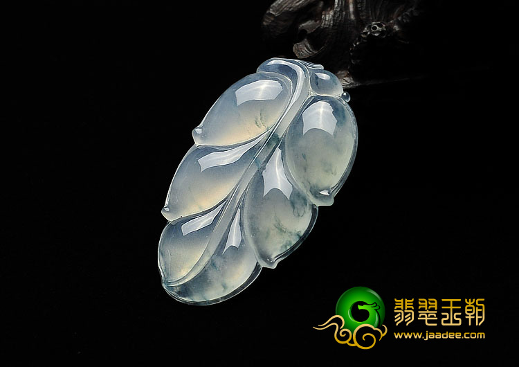 冰种飘花缅甸翡翠A货叶子挂件