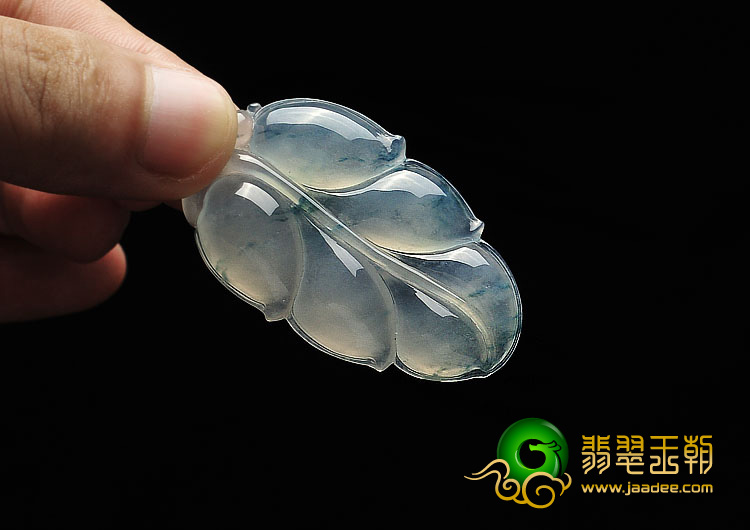 冰种飘花缅甸翡翠A货叶子挂件