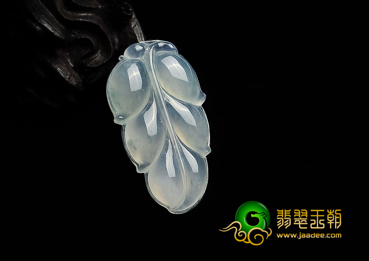 冰种略飘花缅甸翡翠A货叶子挂件