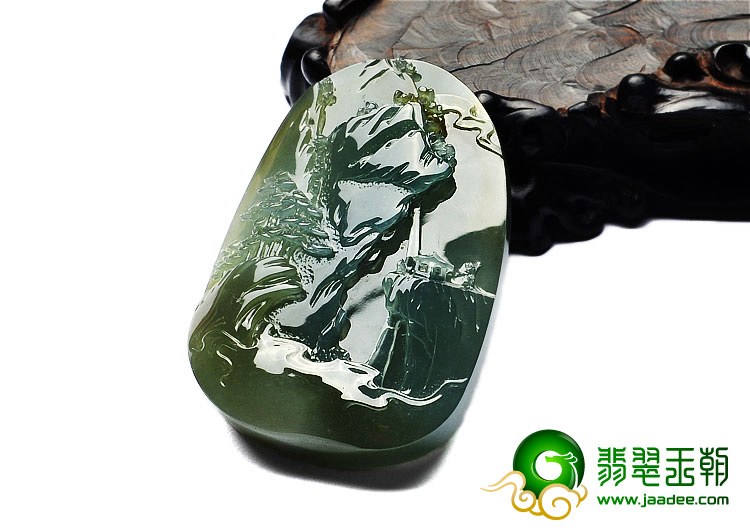 糯冰种蓝晴水略带褐黄翡缅甸翡翠A货高山流水挂件