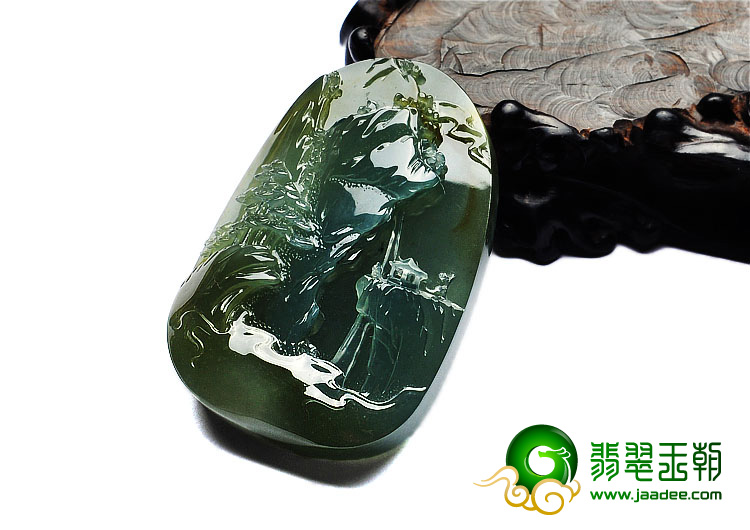 糯冰种蓝晴水略带褐黄翡缅甸翡翠A货高山流水挂件