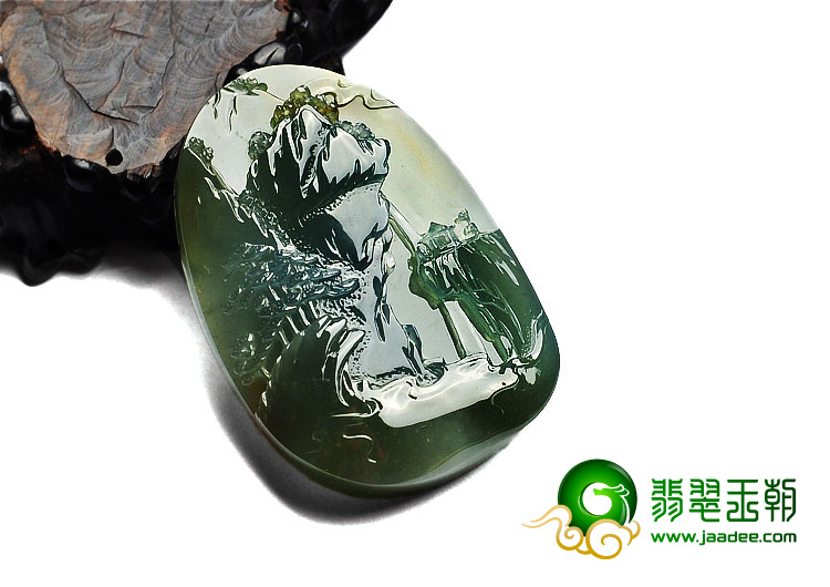 糯冰种蓝晴水略带褐黄翡缅甸翡翠A货高山流水挂件