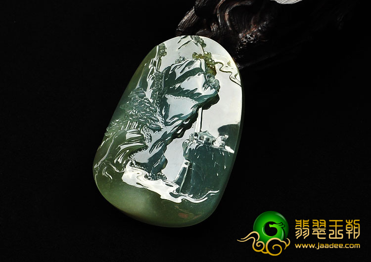 糯冰种蓝晴水略带褐黄翡缅甸翡翠A货高山流水挂件
