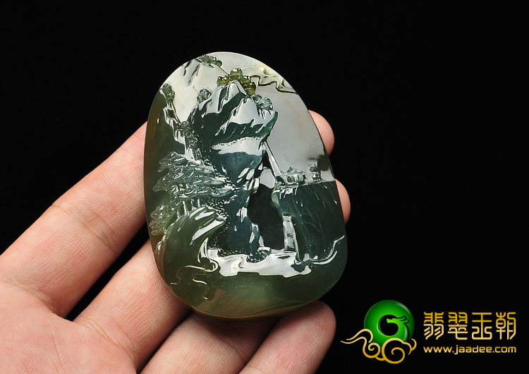 糯冰种蓝晴水略带褐黄翡缅甸翡翠A货高山流水挂件