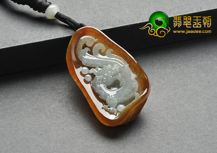 糯冰种褐黄翡缅甸翡翠A货龙牌挂件