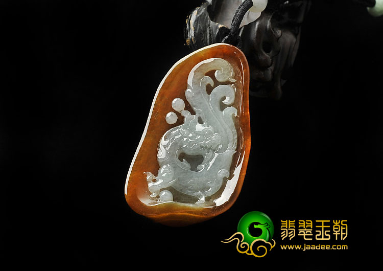 糯冰种褐黄翡缅甸翡翠A货龙牌挂件