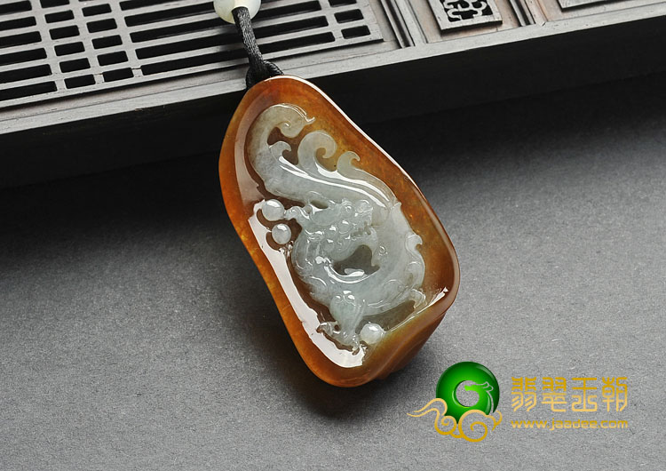 糯冰种褐黄翡缅甸翡翠A货龙牌挂件