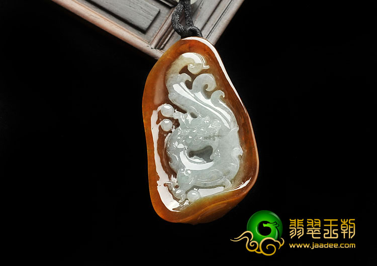 糯冰种褐黄翡缅甸翡翠A货龙牌挂件