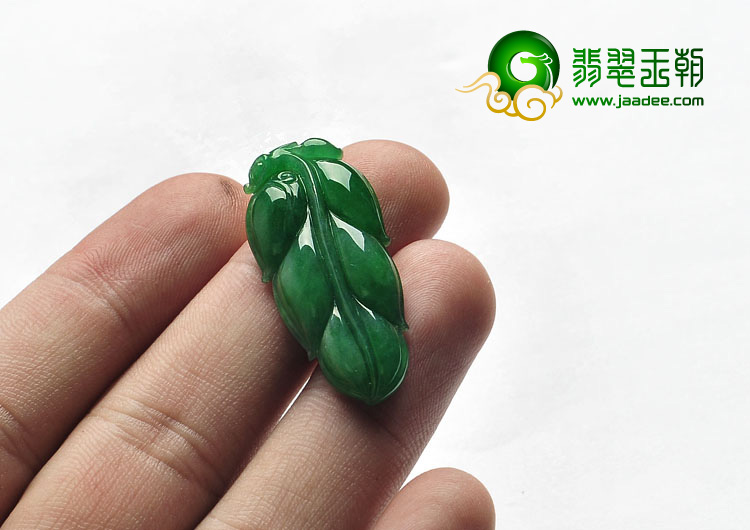 糯冰种翠色满绿缅甸翡翠A货叶子挂件