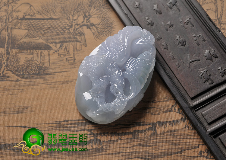 糯冰种紫罗兰略飘花缅甸翡翠A货大展鸿图挂件