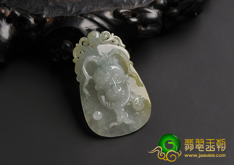 糯冰种黄翡飘花缅甸翡翠A货猴王挂件