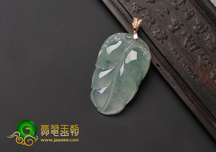 冰种飘花缅甸翡翠A货叶子挂件