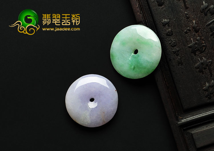糯冰种紫罗兰豆色缅甸翡翠A货平安扣挂件（一对）