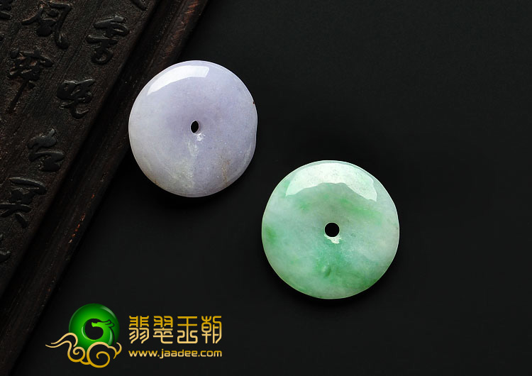 糯冰种紫罗兰豆色缅甸翡翠A货平安扣挂件（一对）