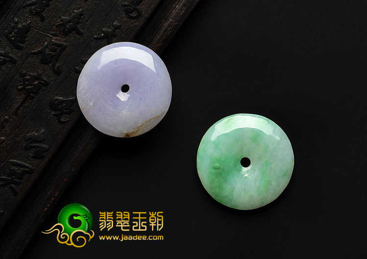 糯冰种紫罗兰豆色缅甸翡翠A货平安扣挂件（一对）