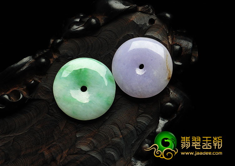 糯冰种紫罗兰豆色缅甸翡翠A货平安扣挂件（一对）