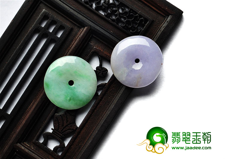 糯冰种紫罗兰豆色缅甸翡翠A货平安扣挂件（一对）