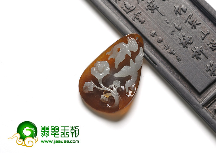 糯冰种褐红翡缅甸翡翠A货喜上眉梢挂件