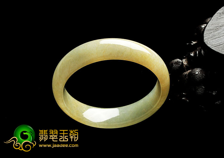 糯冰种黄翡缅甸翡翠A货手镯（55mm）