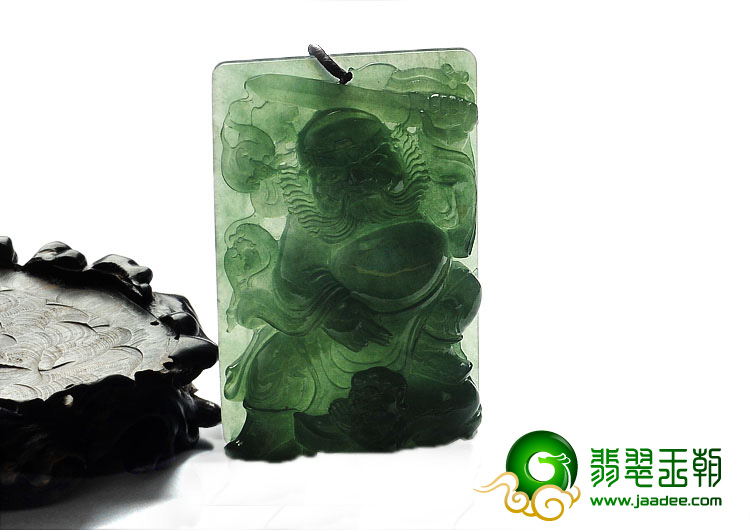 冰种油青缅甸翡翠A货钟馗打鬼挂件
