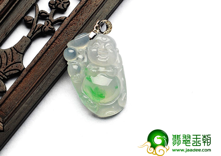 冰种晴水飘翠缅甸翡翠A货玉佛挂件