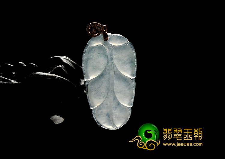 冰种飘花缅甸翡翠A货镶玫瑰金扣叶子挂件（真钻）