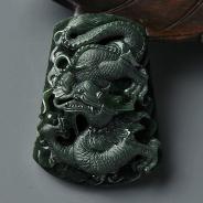 糯冰种墨翠缅甸翡翠A货龙牌挂件