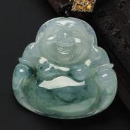 冰种飘花缅甸翡翠A货玉佛挂件