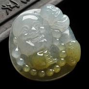 冰种黄翡缅甸翡翠A货佛头挂件