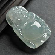 冰种淡晴水缅甸翡翠A货站佛挂件
