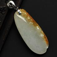 糯冰种黄翡缅甸翡翠A货镶银扣福瓜挂件