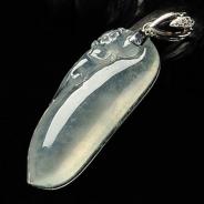 玻璃种缅甸翡翠A货镶银扣福瓜挂件