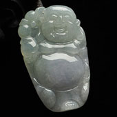 糯冰种淡晴水缅甸翡翠A货逍遥佛挂件