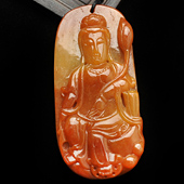 糯冰种红黄翡缅甸翡翠A货观音挂件