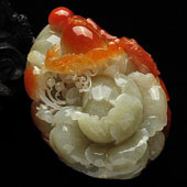 糯冰种红黄翡缅甸翡翠A货富贵花开挂件