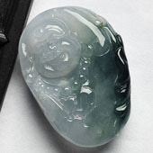 冰种晴水飘花缅甸翡翠A货佛头挂件