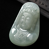 糯冰种晴水缅甸翡翠A货观音头挂件