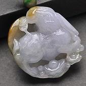 糯冰种晴水黄翡缅甸翡翠A货兔子挂件