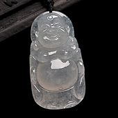 冰种淡晴水缅甸翡翠A货站佛挂件