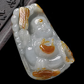 糯冰种晴水黄翡缅甸翡翠A货巧雕佛挂件