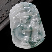 糯冰种飘花缅甸翡翠A货龙凤牌挂件