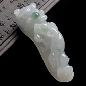 糯冰种晴水略飘花缅甸翡翠A货龙钩挂件