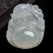 冰种略飘花缅甸翡翠A货玉佛挂件